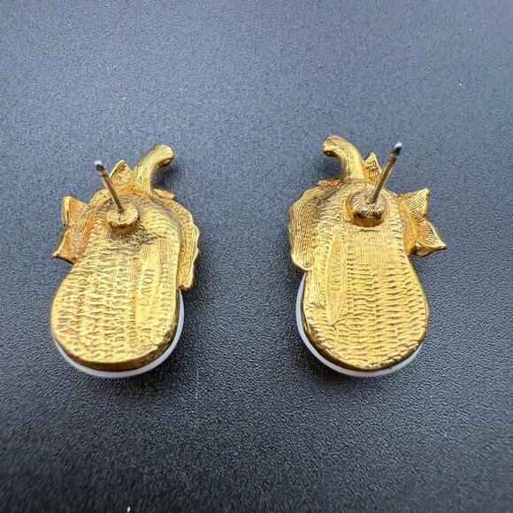 Vintage Avon Gold-Tone Faux Pearl & Flower Earrings With Rhinestone Accents Eleg - Picture 6 of 8